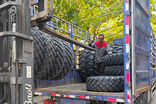 Bias-ply Tires Loaded for Shipment